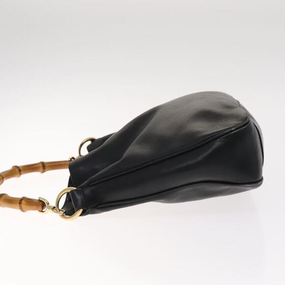 GUCCI Bamboo Hand Bag Leather Black Gold 001 1705 001 1705 - Picture 5 of 16